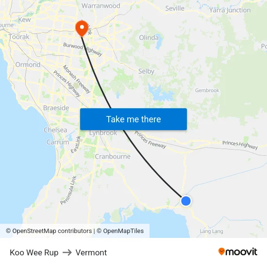 Koo Wee Rup to Vermont map