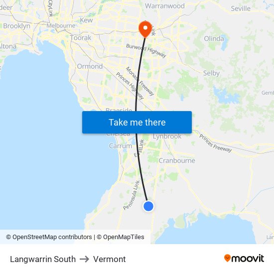 Langwarrin South to Vermont map