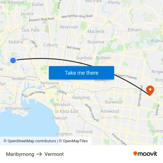 Maribyrnong to Vermont map