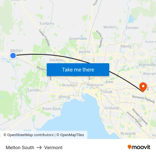 Melton South to Vermont map