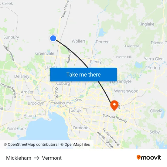 Mickleham to Vermont map