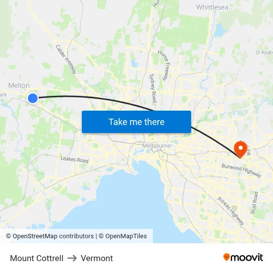 Mount Cottrell to Vermont map