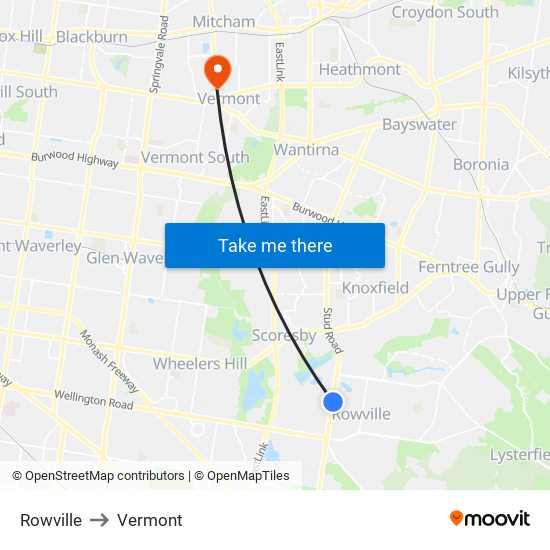 Rowville to Vermont map
