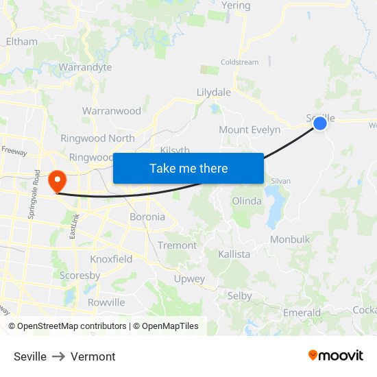 Seville to Vermont map