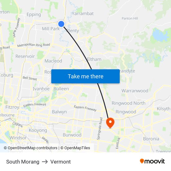 South Morang to Vermont map