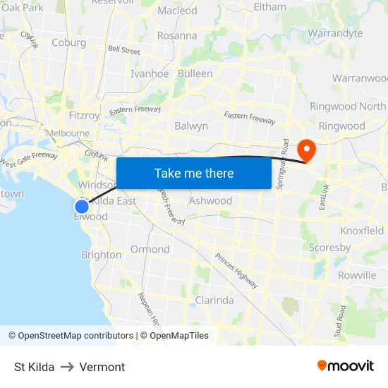 St Kilda to Vermont map