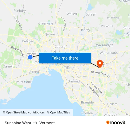 Sunshine West to Vermont map