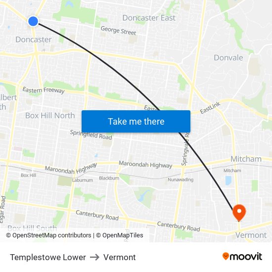 Templestowe Lower to Vermont map