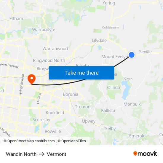Wandin North to Vermont map