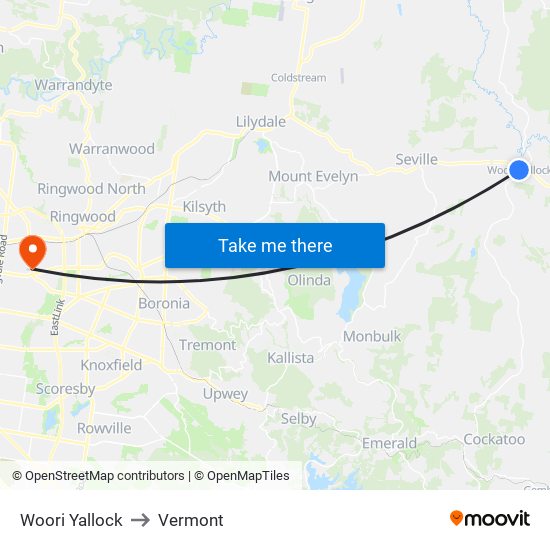 Woori Yallock to Vermont map