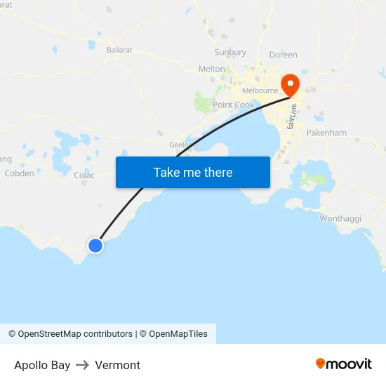 Apollo Bay to Vermont map