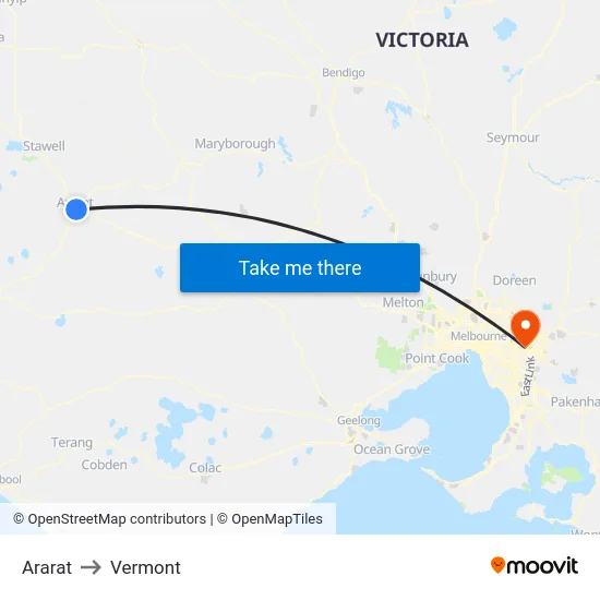 Ararat to Vermont map