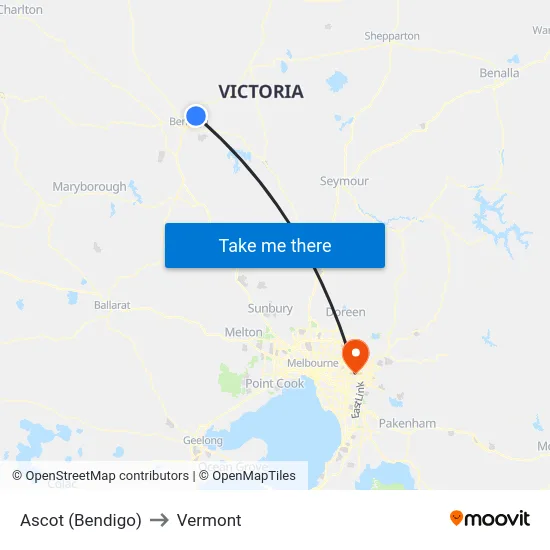 Ascot (Bendigo) to Vermont map
