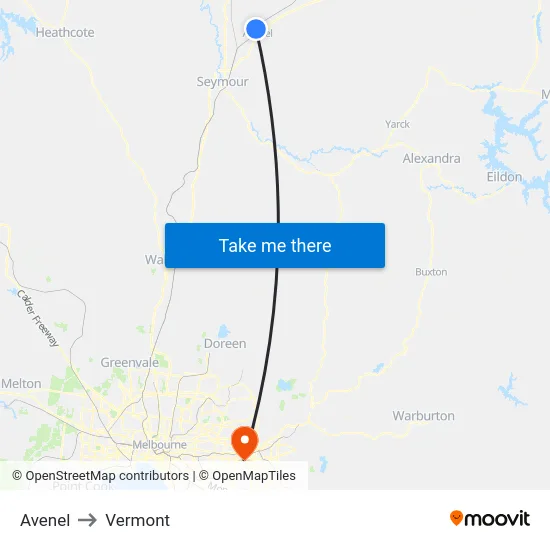 Avenel to Vermont map