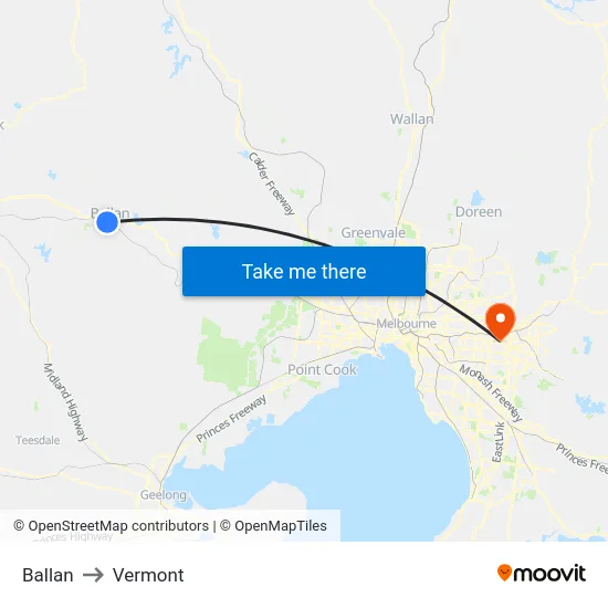 Ballan to Vermont map