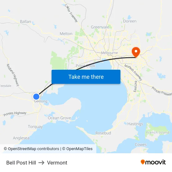 Bell Post Hill to Vermont map