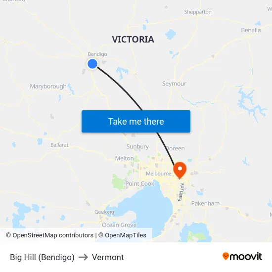 Big Hill (Bendigo) to Vermont map