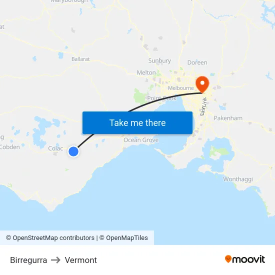 Birregurra to Vermont map