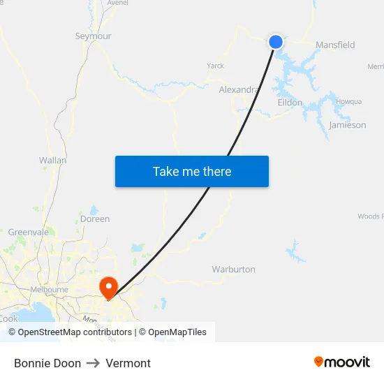 Bonnie Doon to Vermont map