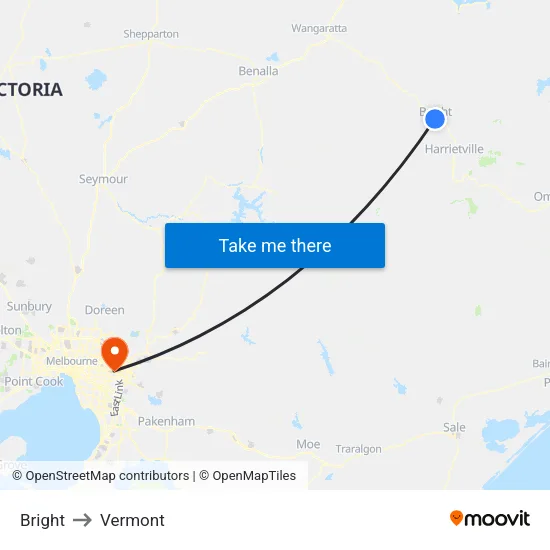 Bright to Vermont map