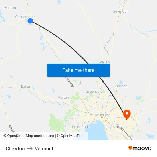 Chewton to Vermont map