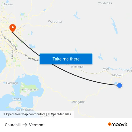 Churchill to Vermont map