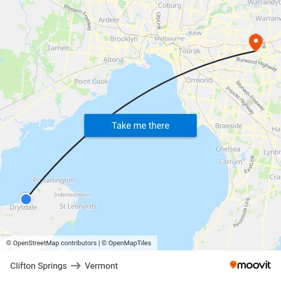 Clifton Springs to Vermont map