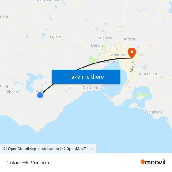 Colac to Vermont map