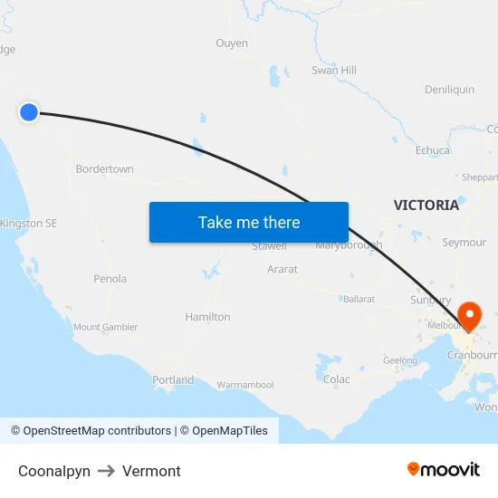Coonalpyn to Vermont map