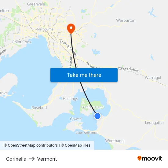 Corinella to Vermont map