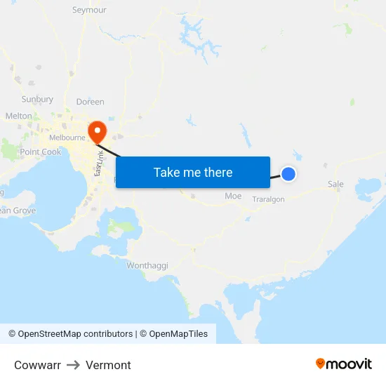 Cowwarr to Vermont map