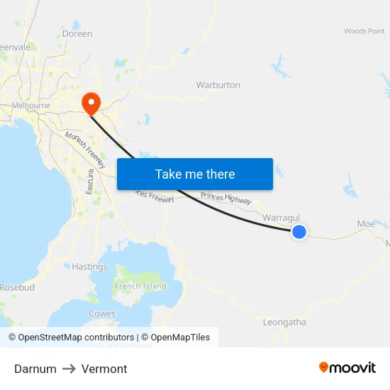 Darnum to Vermont map