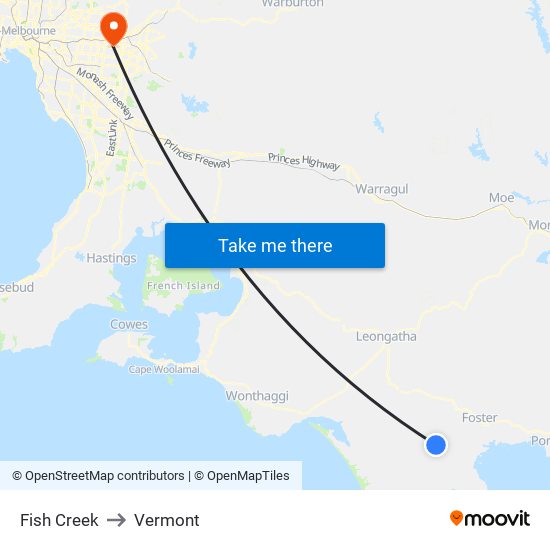 Fish Creek to Vermont map