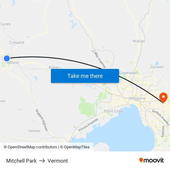 Mitchell Park to Vermont map