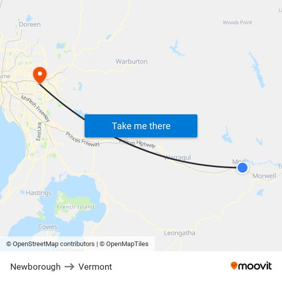 Newborough to Vermont map