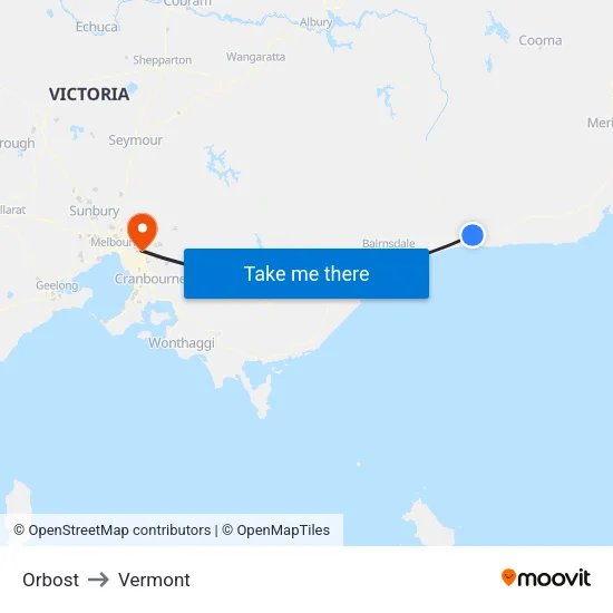 Orbost to Vermont map