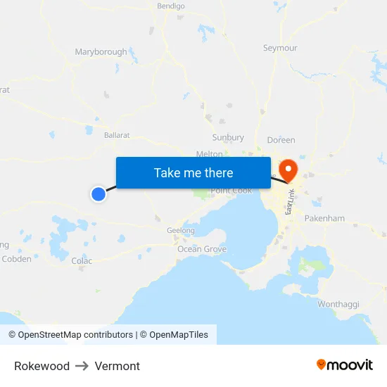 Rokewood to Vermont map