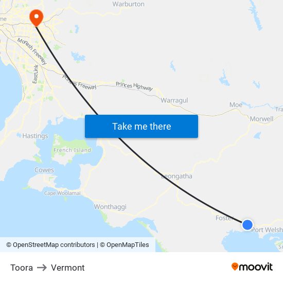 Toora to Vermont map