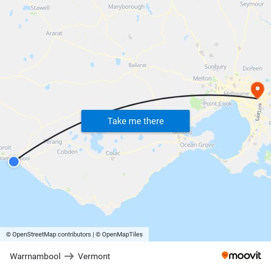 Warrnambool to Vermont map