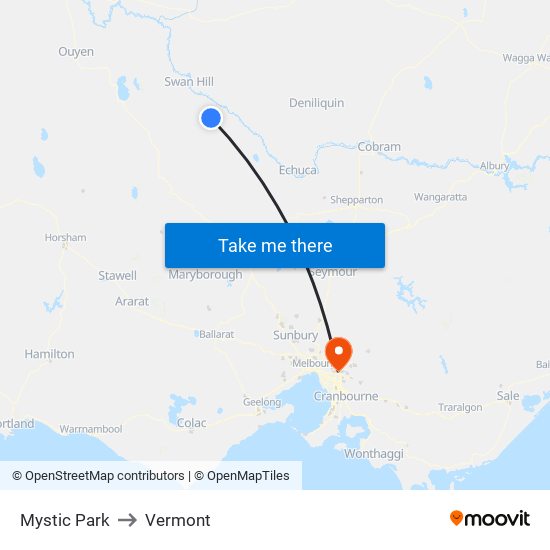Mystic Park to Vermont map