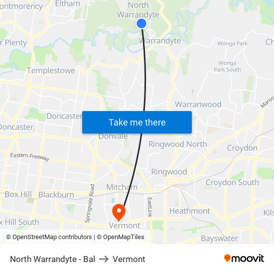 North Warrandyte - Bal to Vermont map