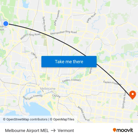 Melbourne Airport MEL to Vermont map
