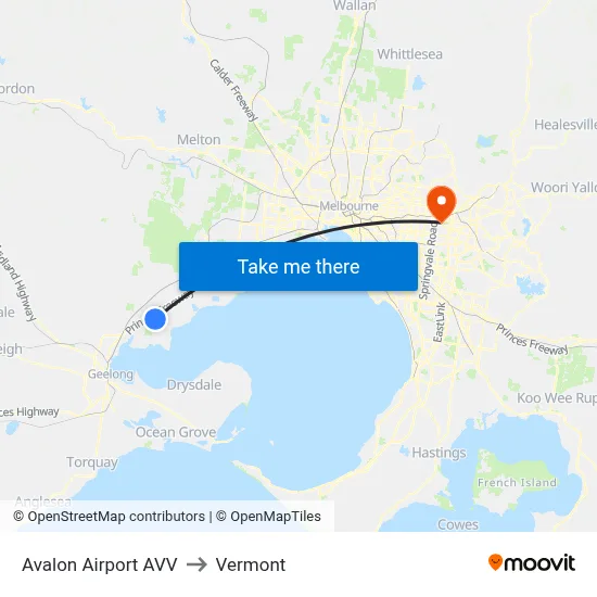 Avalon Airport AVV to Vermont map
