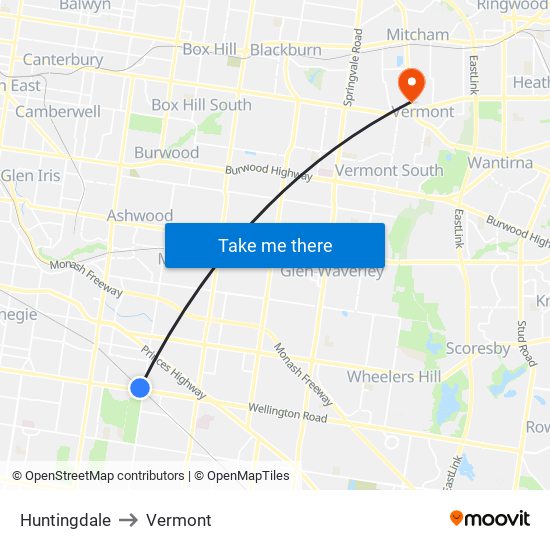 Huntingdale to Vermont map