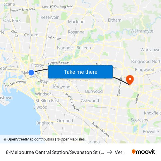 8-Melbourne Central Station/Swanston St (Melbourne City) to Vermont map