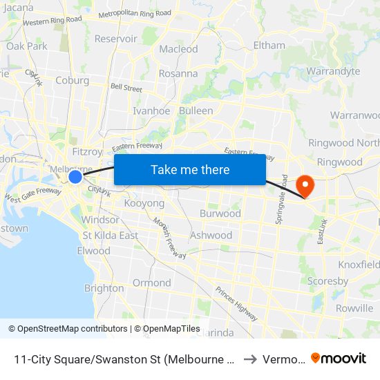 11-City Square/Swanston St (Melbourne City) to Vermont map