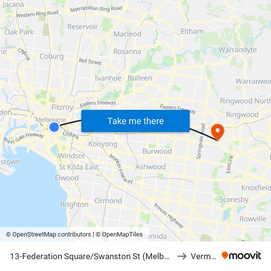 13-Federation Square/Swanston St (Melbourne City) to Vermont map