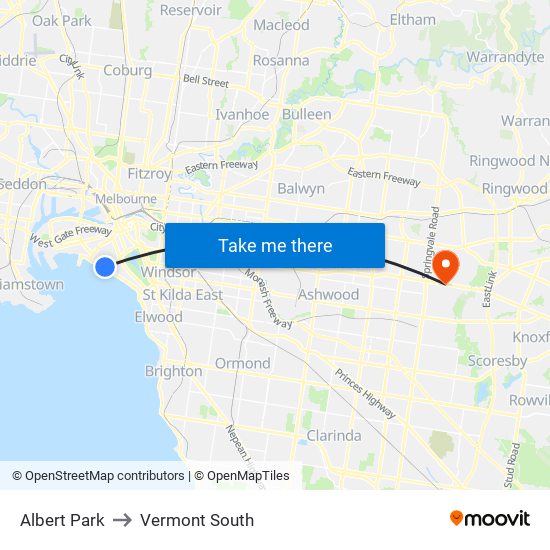 Albert Park to Vermont South map