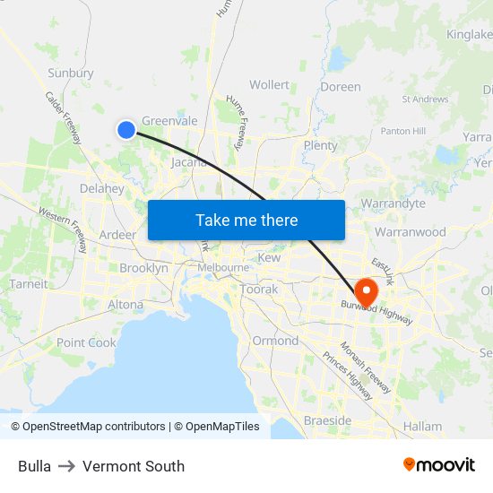 Bulla to Vermont South map