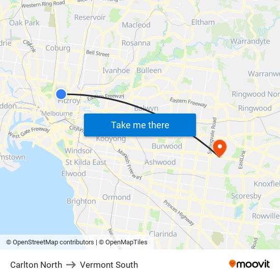 Carlton North to Vermont South map